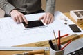 Professional architect working at his desk Royalty Free Stock Photo