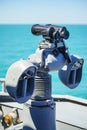 Professional army binoculars on a military ship deck Royalty Free Stock Photo