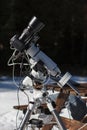 Professional astrophotography setup equipped with DSLR camera, telephoto lens and guider scope Royalty Free Stock Photo