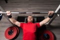 Athlete of Powerlifter Attempt Benchpress a Heavy Barbell