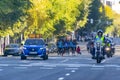 Professional athletes running the Movistar Half Marathon of Madrid through the most central streets of the capital of Spain. Royalty Free Stock Photo