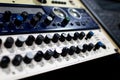 professional audio mixer and amplifier with different knobs for Royalty Free Stock Photo