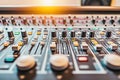 Professional Audio Mixer Control Panel Featuring Buttons, Sliders, and Knobs for Sound Editing