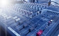 Professional audio Mixer and Professional Headphones in the Recording Studio. Sound Mixing Desk. Sound Mastering For Radio and TV Royalty Free Stock Photo