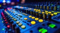 Professional audio mixing console with colorful knobs and sliders Royalty Free Stock Photo
