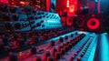 Professional audio mixing console with colorful knobs and sliders Royalty Free Stock Photo