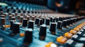 Professional audio mixing console with colorful knobs and sliders Royalty Free Stock Photo