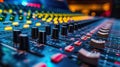 Professional audio mixing console with colorful knobs and sliders Royalty Free Stock Photo