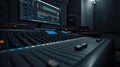 Professional audio mixing console and digital audio workstation in a dark studio Royalty Free Stock Photo