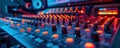Professional Audio Mixing Desk with Glowing Knobs and Buttons Royalty Free Stock Photo