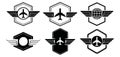 Professional Aviation Emblems with Airplane and Globe Symbols Collection Royalty Free Stock Photo