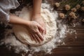 Professional baker hands kneading dough while preparing bread loaves. Woman hands preparing bread loaf while cooking homemade in Royalty Free Stock Photo