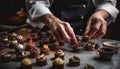 A professional baker standing in a commercial kitchen decorating cupcakes generated by AI