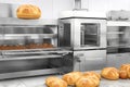 Professional bakery kitchen and stainless steel convection for baking business background