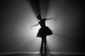 Professional ballerina dancing ballet in spotlights smoke on big stage. Royalty Free Stock Photo