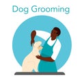 Professional barber grooming dog. Man caring of pet fur