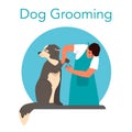 Professional barber grooming dog. Man caring of pet fur