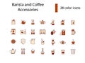 Professional barista accessories flat icons set. Coffee shop professional tools. Isolated vector stock illustration Royalty Free Stock Photo