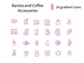 Professional barista accessories outline icons set. Drink making appliance. Isolated vector stock illustration