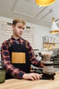 Professional barista man making coffee using filter Royalty Free Stock Photo