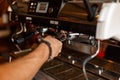 Barista preparing espresso, coffee making process Royalty Free Stock Photo