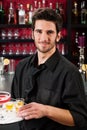 Professional barman cocktail bar hold serving tray Royalty Free Stock Photo