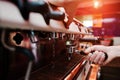Professional barman at coffee machine with vapor making espresso Royalty Free Stock Photo