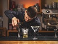 Professional bartender squeeze lime juice Royalty Free Stock Photo