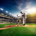 Professional baseball players on grand arena Royalty Free Stock Photo