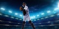 Professional baseball players on night grand arena Royalty Free Stock Photo