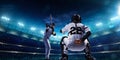 Professional baseball players on night grand arena Royalty Free Stock Photo