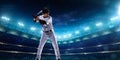 Professional baseball players on night grand arena Royalty Free Stock Photo