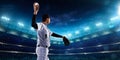 Professional baseball players on night grand arena Royalty Free Stock Photo