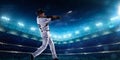 Professional baseball players on night grand arena Royalty Free Stock Photo