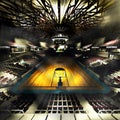 Professional basketball court arena in lights 3d illustration Royalty Free Stock Photo