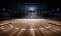 Professional basketball court arena in lights with fans 3d rendering Royalty Free Stock Photo