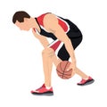 Professional basketball player with ball, vector illustration. Basketball crossover dribbling skills. Royalty Free Stock Photo