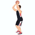 Professional basketball player shooting ball into the hoop, vector illustration