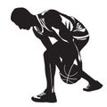 Professional basketball player silhouette with ball, vector illustration. Basketball crossover dribbling skills. Royalty Free Stock Photo