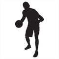 Professional basketball player silhouette with ball, vector illustration. Basketball dribbling skills. Royalty Free Stock Photo