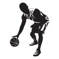 Professional basketball player silhouette with ball, vector illustration. Basketball dribbling skills. Royalty Free Stock Photo