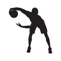 Professional basketball player silhouette with ball, vector illustration. Basketball dribbling skills, moves, tricks. Royalty Free Stock Photo