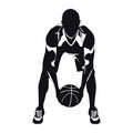 Professional basketball player silhouette with ball, vector illustration. Basketball dribbling skills, moves, tricks. Royalty Free Stock Photo