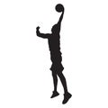 Professional basketball player silhouette shooting ball into the hoop, vector illustration. Slam dunk shooting technique Royalty Free Stock Photo