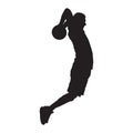 Professional basketball player silhouette shooting ball into the hoop, vector illustration. Slam dunk shooting technique Royalty Free Stock Photo