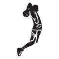 Professional basketball player silhouette shooting ball into the hoop, vector illustration. Slam dunk shooting technique Royalty Free Stock Photo