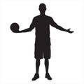 Professional basketball player silhouette standing with ball in hand, vector illustration Royalty Free Stock Photo