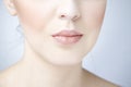 Professional beauty lips makeup. Make up closeup. Plump lips and perfect skin