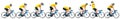 Professional bicycle road racing cyclist racer set collection in yellow jersey on light weight blue carbon race cycle in various