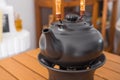 Professional black clay kettle used for tea Royalty Free Stock Photo